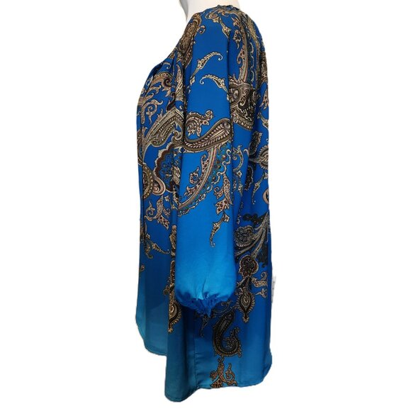 ❤️ 4/$20 Susan Graver top Women's 18W Teal tan paisley Keyhole tie 3/4 sleeve - Picture 8 of 13